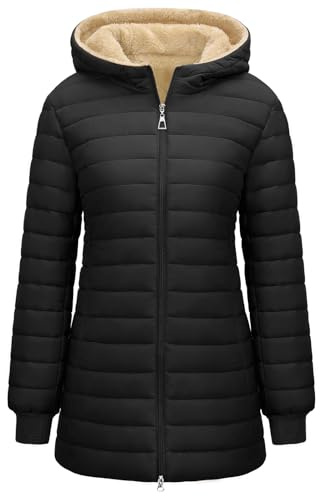 RITOSTA Manteau Femme Hiver Veste Matelassée Polaire Parka Chaud Blouson Zippé Manteaux à Capuche Doudoune mi Longue Jacket Casual Outercoat avec Poches(Noir,XXL)