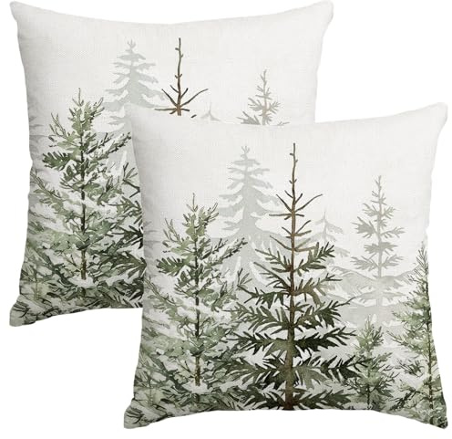 Miaikoe Weihnachtsbaum Kissen Abdeckungen 40x40cm Grün Bauernhaus Dekorative werfen Kissen Abdeckungen Hüllen für Couch Sofa Winter Urlaub Dekoration Set von 2