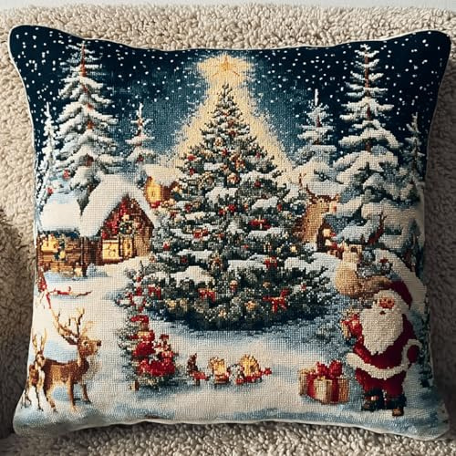 XDEGHUANGSS Kit de tapicería para cojín y alfombra – Conjunto completo de bricolaje tema de Navidad para salón y dormitorio, 43 x 43 cm – 6