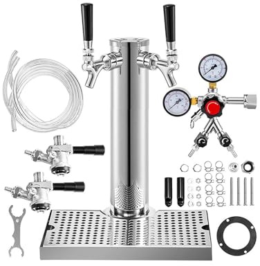 Stainless Steel Kegerator Tower Kit with Dual Gauge Regulator & CouplerDouble Tap Beer Taps Conversion Kit for Home Bars & Parties