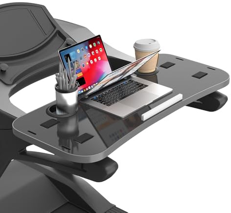 Qsxou Treadmill Desk Attachment with Large Laptop Platform, Universal Ergonomic Workstation for Laptops/Tablets, Fits Treadmill Handlebars Up to 36 Inches, Black