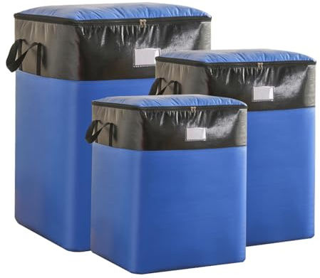 PolMinrs 3 Pack (180L/140L/104L) Moving Bags Extra Large Strong,Large Storage Bag with Zips for Clothes Moving Camping Garden Tools Moving Totes Holiday Decorations Storage(blue)