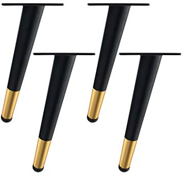 4 gambe in metallo per mobili, 40 cm, colore nero e oro, piedini di ricambio per mobili, eleganti supporti per divani e scrivanie, design a cono obliquo