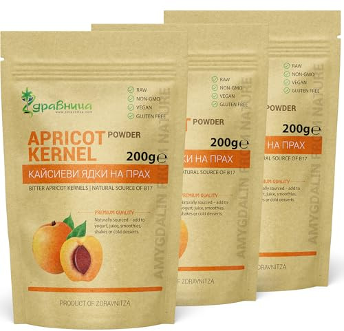 Polvere di nocciolo di albicocca amaro - 200 g - Superfood naturale – Senza glutine - Vegano - Zdravnitza (3 confezioni - 600 g (3×200 g))