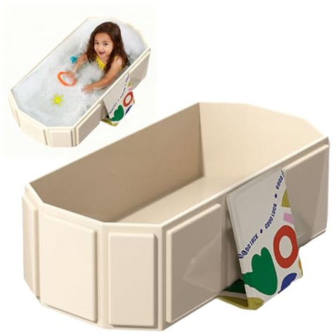 Bañera plegable, bañera plegable bebé con tapón de drenaje y triángulo de apoyo, 75x45x25cm bañera portátil multifuncional para bebé, lavabo de ducha portátil para 0-8 años, blanco