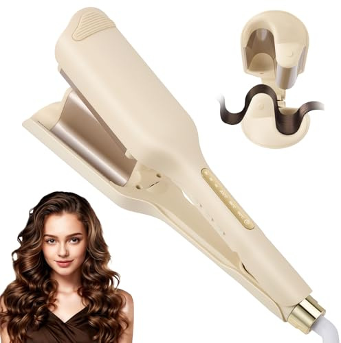 Plancha onduladora para el cabello con grandes ondas de 32 mm, 3 temperaturas ajustables, calentamiento rápido, pantalla LCD, protección contra el calor, temporizador integrado y apagado automático