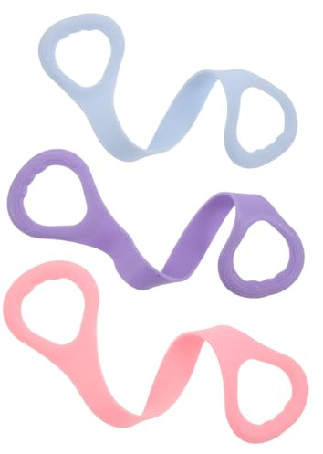 Ciieeo Bandas Elásticas de Resistencia Forma de 8 para Mujer Set 3 Piezas 44X9 CM en Colores Violeta Azul y Rosa con Asas Antideslizantes para Entrenamiento de Brazos Espalda y