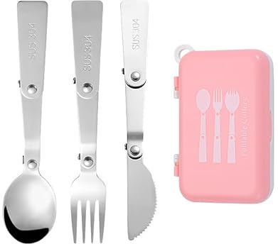Nivofu 3 Piezas Cubiertos Plegables, Cuchara Plegable, Tenedor Plegable | Acero Inoxidable 304, Portátil, Para Camping, Senderismo, Picnic, Viajes