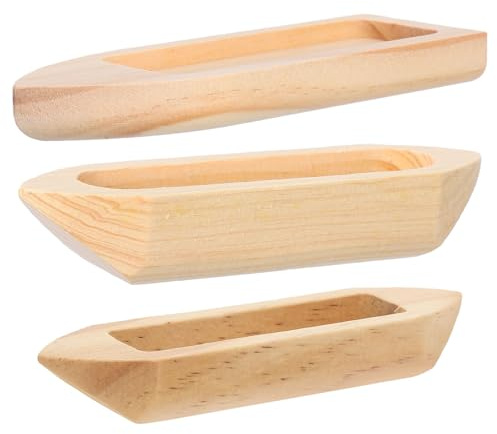 NIYANGLE Kleiner Holzkanu Modell – 3 Stück Holzboote zum Basteln Naturholz Dekoration für Wohn und Bürodeko Kleine Handgefertigte Kanu Modelle 10-14cm