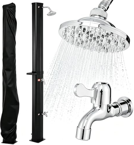 HOMASIS 227 cm Ducha Solar Exterior de 60 L (Negro)