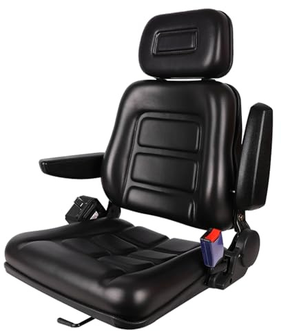 Gaffeltrucksäte för tunga fordon, bekvämt lädersäte med armstöd och nackstöd, perfekt för gräsklippare, grävmaskiner, schaktare och mer