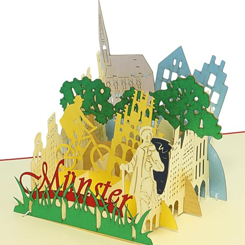 LINPOPUP®, Pop Up Karte Reise,Münster Reisegutschein, Grußkarte Münster Münsterland, Geschenkgutschein Städtetrip Reisegutschein Geburtstag Stadt Karten Deutschland, N294
