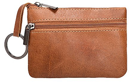 Hibate 1x Brun Petit Cuir Porte-Monnaie pour Femme Homme Enfant Fille Garcon Coin Purse Wallet
