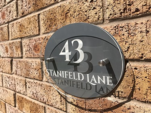 One of a Kind UK Modern Personalised House Sign Stylish Acrylic Door Plaque with Custom Name, Number & Address Laser-Cut Design for Home or Office Weatherproof & Durable Wall Sign Grey & Glass Effect