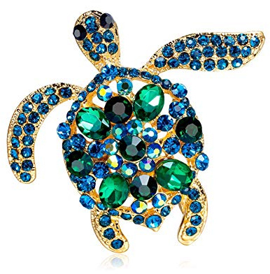 AILUOR Unisex Vintage Schildkröte-Brosche, Mode Strass-Kristall-Große Schildkröte-Broschen Schmuck Geschenke blau-a Einstellbar