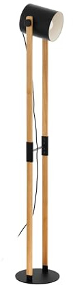 Eglo Golvlampa Hornwood, 1 glödlampa vintage golvlampa i industriell design, retro golvlampa av stål och trä, färg: svart, kräm, brun, fattning: E27, inkl. stegbrytare