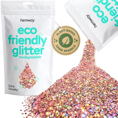Hemway Eco Friendly Glitter Rose Gold Holographic Extra Chunky 100g | Plant Based Biodegradable Glitter for Craft, Face, Hair, Nail, Body and Festival