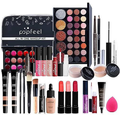 All in One Make Up Set, Make-up Sets, Schminke Set für Frauen, Makeup Set Starter Kit Kosmetik Schmink Set mit Lidschatten Palette, Lippenstift, Eyeliner, Mascara, Pinsel Für Frauen Mädchen