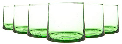 Nicola Spring 6pc Merzouga Glass Tumblers - 200ml - Green Glass - Hand-Blown Moroccan Tumbler Glasses for Juices, Cocktails, Water, Home, Kitchen, Bar, Restaurant, Dining Table, Gift Set