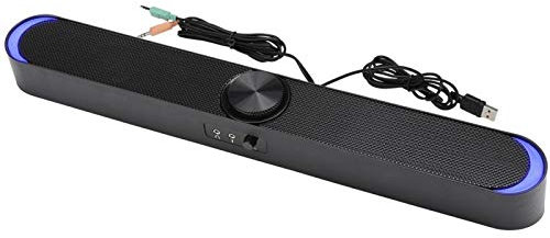 Socobeta Barra de Sonido para PC Altavoz inalámbrico Sonido estéreo con micrófono para Auriculares Conector de 3,5 mm para PC Escritorio Computadora portátil Tableta Teléfono Inteligente(Negro)