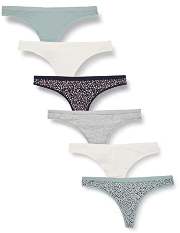Amazon Essentials String en Coton Femme, Lot de 6, Multicolore/Impriméanimaux/Jaune Floral/Chiné, 38