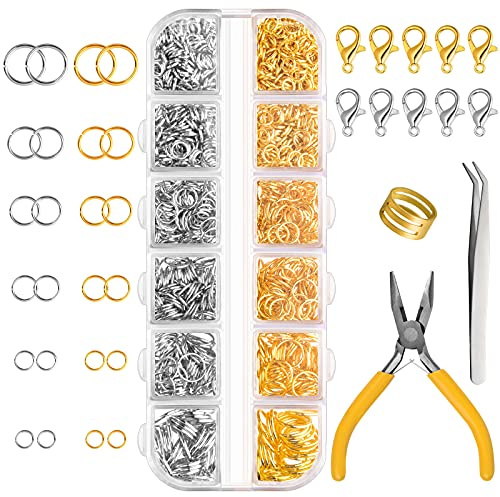 FEPITO 1540 Stück Offene Sprungringe Sprungringe für Schmuckherstellung Zubehör Gold Silber Schmuck Reparaturset mit Karabinerverschlüssen