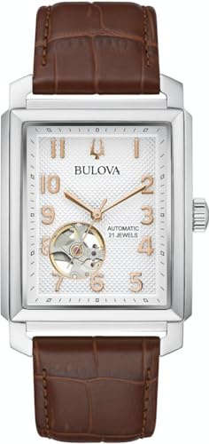 Bulova Män analog automatisk klocka med läderarmband 96A268, silver, Rem