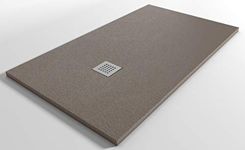 NOVASTONE Piatto Doccia Riducibile - Effetto Pietra - in Resina Minerale StoneLine - Foro Piletta Decentrato - Made in Italy (Tortora, 120x70)
