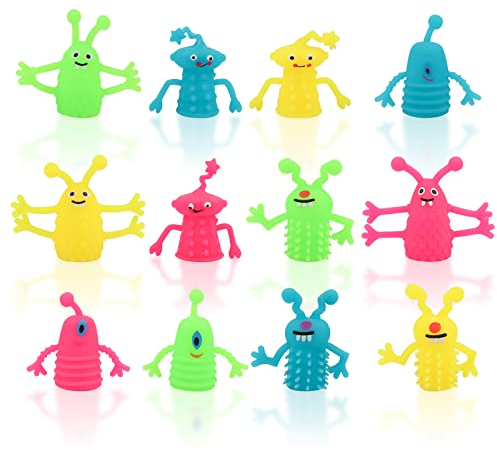Gxhong Fingerpuppen für Kinder, 12pcs Fingerpuppen Set Ungiftig Monster Fingerpuppen Scary Monster Spielzeug Fingerpuppen Leucht, Stressabbau, Angstspielzeug für Kinder und Erwachsene, Zufällige Farbe