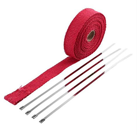 GSXLZ Hitzeschutzband 5m Auto Motorrad Auspuff Wrap Rohr Wärme Wrap Turbo Wärmeabgas Thermische Wickelband Titanium Edelstahl Krawatten 312 (Color : Red)