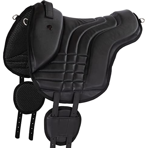 Equinate Reitpad Stella aus synthetischem Leder Pony Schwarz - Bareback Pad mit pflegeleichter Neopren Unterseite - Reitkissen Baumloser Sattel