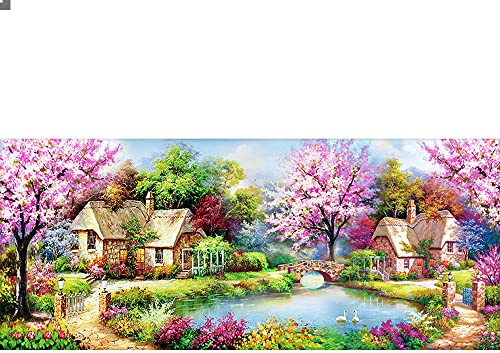DCIDBEI Pintura Diamantes Paisaje Cerezo 110x50 cm (interior 104x44 cm) 5D Punto Diamante Casa Paisaje Cuadros Diamantes para Adultos Punto de Cruz Perlas Puzzle Diamond Rural