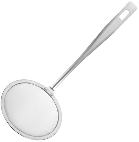 Kichvoe Fine Mesh Skimmer Spoon Stainless Steel Hot Pot Fat Strainer Colander Scoop Foam Grease Skimming Cooking Oil Sieve for Gravy Flour