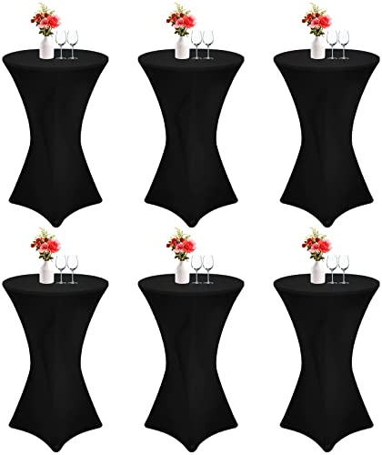Showgeous Schwarz Stehtisch-Stretchhussen 6er-Set,Ø60-65cm | Hochzeiten und messen Dehnbar,blickdicht,schmutzabweisend,waschbar und mit verstärkten fußtaschen