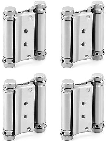 QWORK Heavy Duty Cafe Saloon Bars Door Swing Hinges, 4 Pack 3 Stainless Steel Self Closing Swing Hinges, Double Action Spring Door Hinges