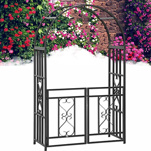 LYAH Heavy Duty Garten Torbogen Mit Tor 114x206x50cm Metall Rosenbogen Rankbogen Rosengestell Rankhilfe Für Kletterpflanzen, Einfach Zu Montieren, Rasen Eingangs Dekoration Bögen