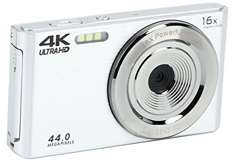 Kompakt Kamera, 16X Digitalzoom, 2,8Zoll Bildschirm, 4K 44MP HD-Kamera, Tragbar Kompaktkamera mit Anti-Shake und Serienbildaufnahme, für Jugendliche, Studenten, Erwachsene und Einsteiger(Silber)