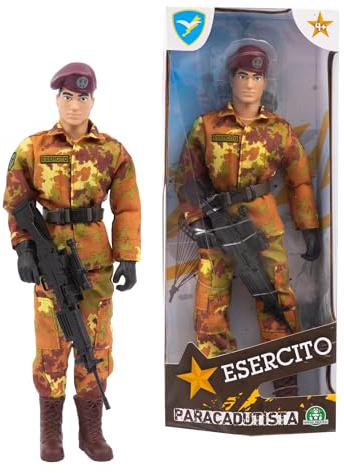 Giochi Preziosi Italienische Armee, Action Hero Fallschirmjäger, Höhe 30 cm, 30 Gelenkpunkte, detaillierte Uniform, italienische Armee-Spielzeug, 4 Modelle zum Sammeln
