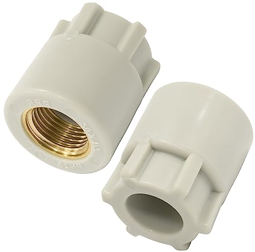 AERZETIX - C67050 - Set di 2 adattatori/raccordi filettati femmina in PPR/polipropilene/ Ø20mm x 1/2 PN25 per saldare (polyfusion) - connettore tubo idraulico-riscaldamento alimentazione acqua