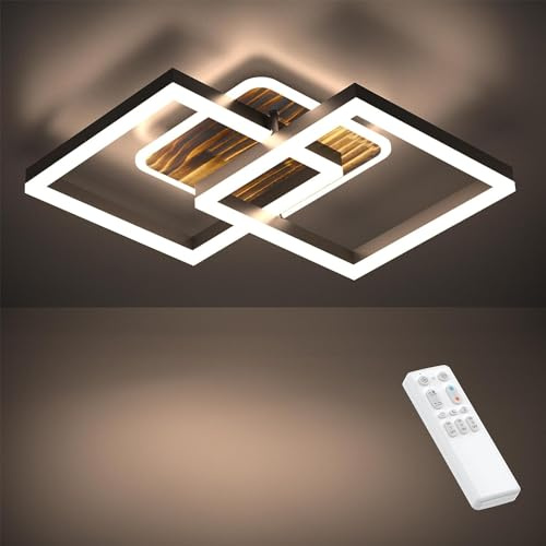 Anten plafoniera led soffitto Vintage plafoniera salotto Dimmerabile, 40W 3600LM Lampada da Soffitto, Funzione di Memoria, per Soggiorno, Camera da Letto, Sala da Pranzo, Legno-Nero 65x42x12cm