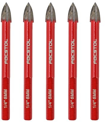 FOCSTOL Fliesenbohrer Set 6mm - 5 Stück Hartmetallbohrer mit Dreikantschaft für Holz Kunststoff Mauerwerk Keramikfliesen Beton Marmor