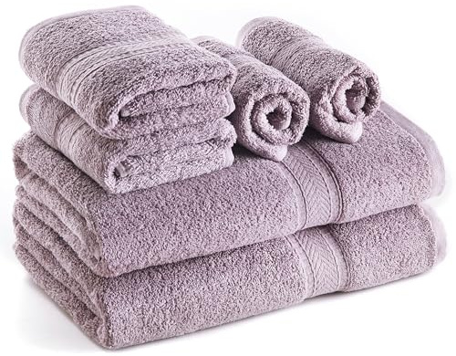 Sweet Needle 6-teiliges Handtuchset – 2 Badetücher, 2 Handtücher, 2 Waschlappen, Baumwolle, für den täglichen Gebrauch, Hotel-Spa-Qualität, weich, schnell saugfähig, leicht (Lila)
