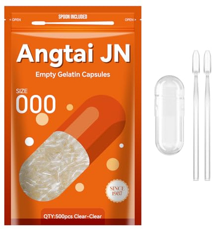 AngtaiJN Capsules de Gélatine Vides Taille 000(500 Unités)-Capsule Gelatine Transparente à Remplir avec 2 Micro Cuillère de Laboratoire, Gélule Vide Compatible avec le Remplisseur de Capsules de 000