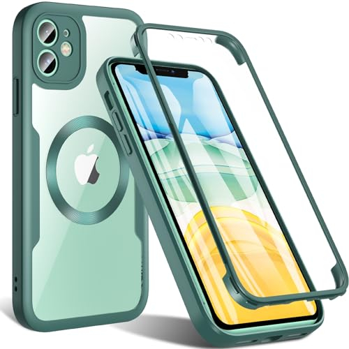 Hensinple für iPhone 11 Hülle mit MagSafe, Magnetisch Handyhülle iPhone 11 mit Displayschutzfolie 360 Rundumschutz Stoßfest Militärstandard Outdoor Case Schutzhülle für iPhone 11 Cover-Grün