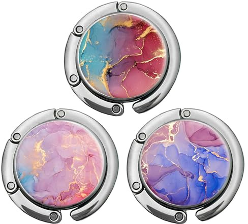ZHENBAOLAI Foldable Purse Hook, Folding Handbag Hanger Bag Hanger Table Hook for Girls and Women(B-3P Modern Marble)