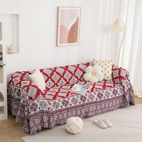 TAMUNI 90–340 cm doppelseitige ethnische Boho Picknickdecke Boho Outdoor Teppich Strandmatte Baumwolle für Sofadecke Picknickdecke Outdoor Campingdecke mit Quaste