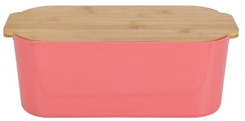Bread Bin Plastic Storage Canister with Wooden Lid Bread Loaf Storage Container Baked Good Pastries Kitchen Countertop Storage Canister with Cutting Chopping Board Lid Space Saving (Pink)
