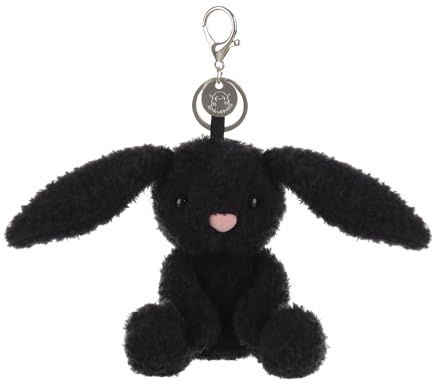 Apricot Lamb söt fylld kanin nyckelring 15 cm kanin gosedjur hänge med nyckelring för nyckelband nyckelring och nyckelhållare skolväska hänge kanin, svart, 12cm