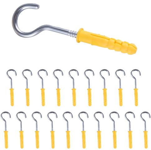 TIOMIOSEA M4 Schraubhaken 50.35 mm 20 Stück, hakenschraube Groß, Deckenhaken Haken zum Schrauben mit Expansionsröhrchen, Wandhaken zum Schrauben, Cup Haken Schrauben, Zum Aufhängen von Schlüsseln
