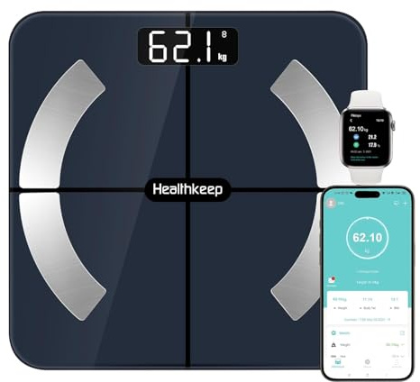 Healthkeep Balance Báscula Persona de Alta Precisión Balance Impedancia Bluetooth Balanza Conectada con App 13 Métricas de Salud para Andriod e iOS Max 180kg/400lb/28st - Azul